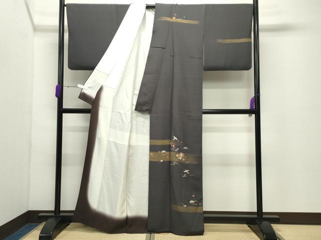 平和屋着物●訪問着　駒刺繍　吹き寄せ尾長鳥文　金彩　正絹　逸品　CABD8944gh