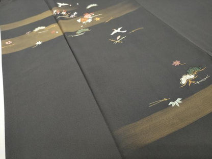 平和屋着物●訪問着　駒刺繍　吹き寄せ尾長鳥文　金彩　正絹　逸品　CABD8944gh