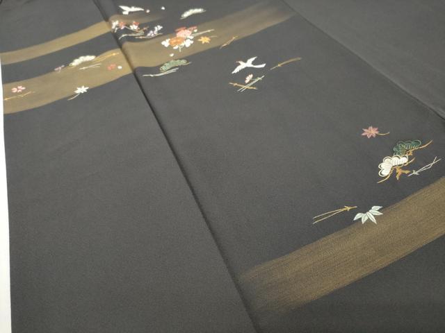 平和屋着物●訪問着　駒刺繍　吹き寄せ尾長鳥文　金彩　正絹　逸品　CABD8944gh
