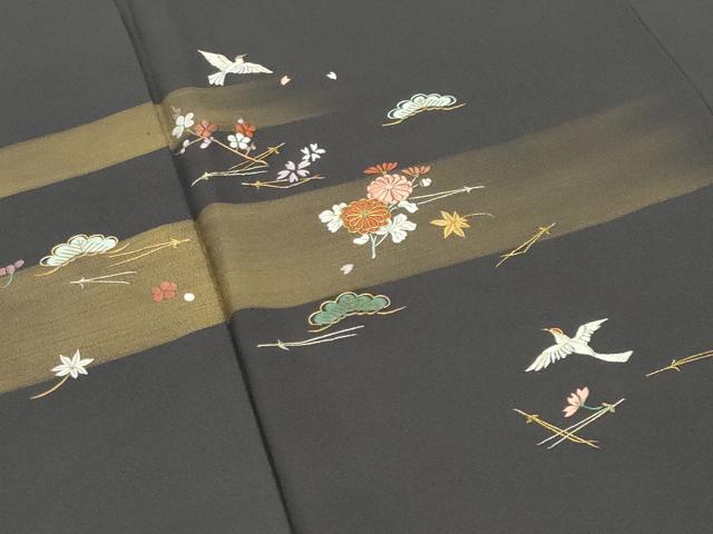 平和屋着物●訪問着　駒刺繍　吹き寄せ尾長鳥文　金彩　正絹　逸品　CABD8944gh