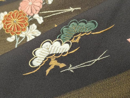 平和屋着物●訪問着　駒刺繍　吹き寄せ尾長鳥文　金彩　正絹　逸品　CABD8944gh