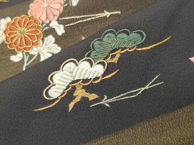 平和屋着物●訪問着　駒刺繍　吹き寄せ尾長鳥文　金彩　正絹　逸品　CABD8944gh