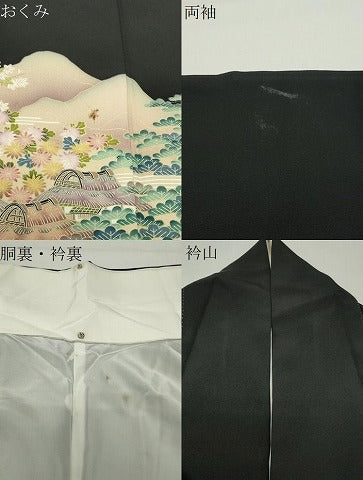 平和屋着物●豪華黒留袖　友禅　作家物　御所解松竹梅文　正絹　逸品　CABD8948gh