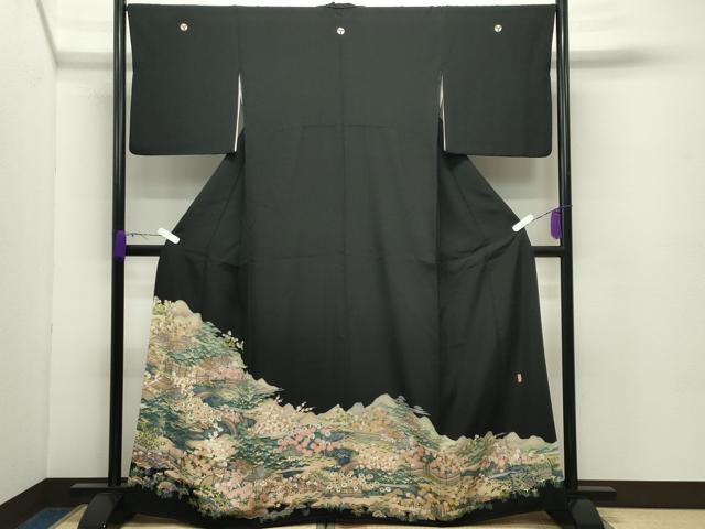 平和屋着物●豪華黒留袖　友禅　作家物　御所解松竹梅文　正絹　逸品　CABD8948gh