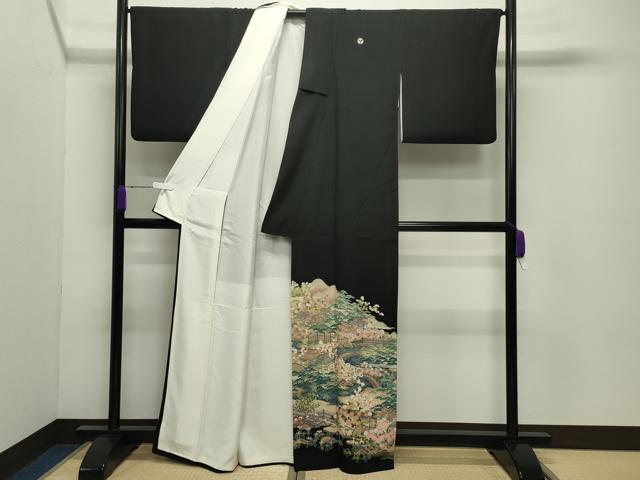 平和屋着物●豪華黒留袖　友禅　作家物　御所解松竹梅文　正絹　逸品　CABD8948gh