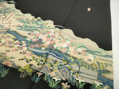 平和屋着物●豪華黒留袖　友禅　作家物　御所解松竹梅文　正絹　逸品　CABD8948gh