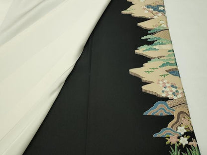 平和屋着物●豪華黒留袖　友禅　作家物　御所解松竹梅文　正絹　逸品　CABD8948gh