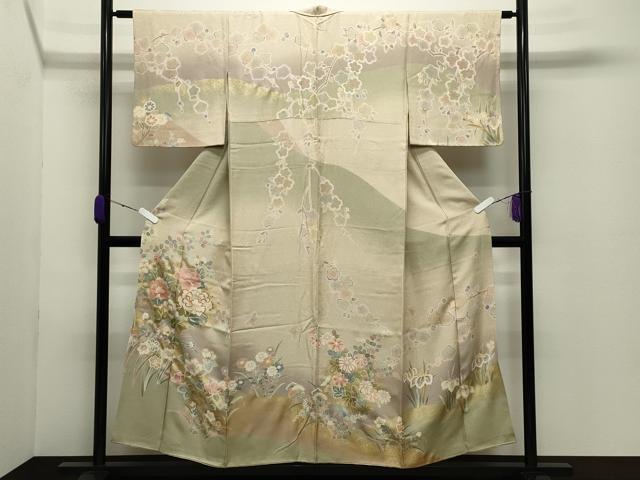 平和屋着物●訪問着　作家物　駒刺繍　舞蝶花文　暈し染め　金彩　正絹　逸品　CABD8952gh