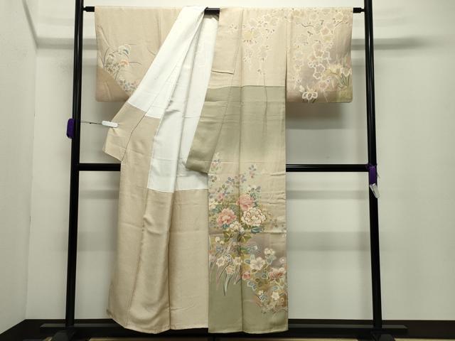 平和屋着物●訪問着　作家物　駒刺繍　舞蝶花文　暈し染め　金彩　正絹　逸品　CABD8952gh
