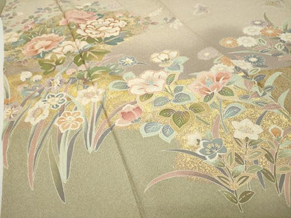 平和屋着物●訪問着　作家物　駒刺繍　舞蝶花文　暈し染め　金彩　正絹　逸品　CABD8952gh