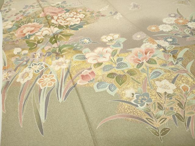 平和屋着物●訪問着　作家物　駒刺繍　舞蝶花文　暈し染め　金彩　正絹　逸品　CABD8952gh