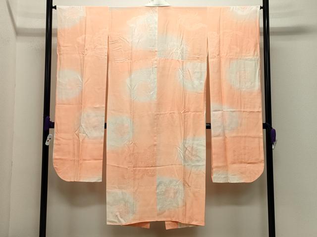 平和屋着物●振袖用長襦袢　無双仕立て　雲重ね御所車地紋　暈し染め　半衿刺繍　正絹　逸品　CABD8954gh