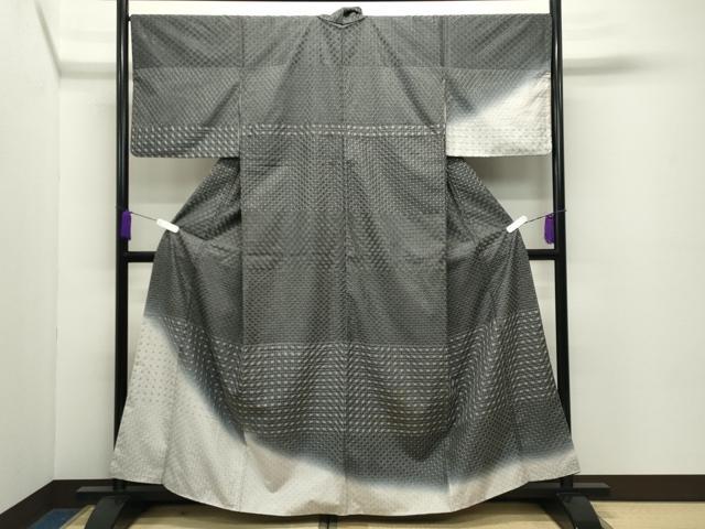 平和屋着物●訪問着　本場大島紬地　総刺繍　刺し子　吉祥横段文　正絹　逸品　CABD8956gh