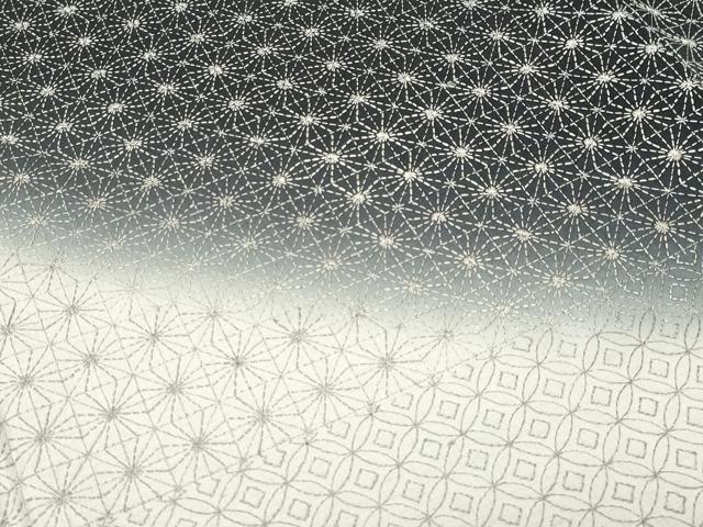平和屋着物●訪問着　本場大島紬地　総刺繍　刺し子　吉祥横段文　正絹　逸品　CABD8956gh