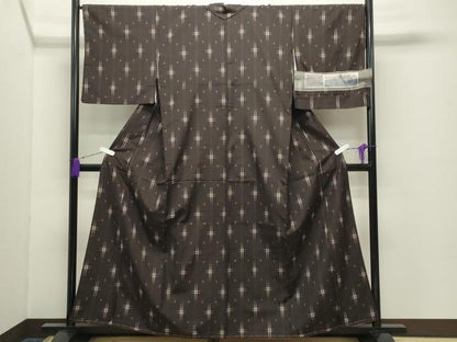 平和屋着物●上質な紬　越布琉　絣文様　証紙付き　正絹　逸品　CABD8961gh