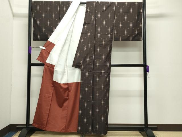 平和屋着物●上質な紬　越布琉　絣文様　証紙付き　正絹　逸品　CABD8961gh