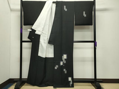 平和屋着物●訪問着　刺繍　色紙重ね蔦の葉文　暈し染め　黒地　銀彩　さが美扱い　正絹　逸品　CABD8962gh