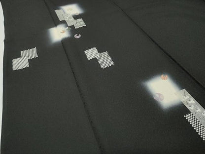 平和屋着物●訪問着　刺繍　色紙重ね蔦の葉文　暈し染め　黒地　銀彩　さが美扱い　正絹　逸品　CABD8962gh