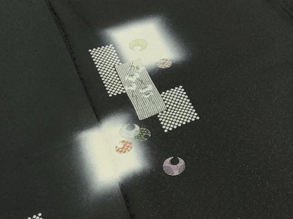 平和屋着物●訪問着　刺繍　色紙重ね蔦の葉文　暈し染め　黒地　銀彩　さが美扱い　正絹　逸品　CABD8962gh