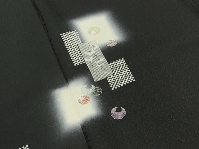 平和屋着物●訪問着　刺繍　色紙重ね蔦の葉文　暈し染め　黒地　銀彩　さが美扱い　正絹　逸品　CABD8962gh