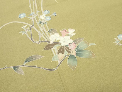 平和屋着物●訪問着　友禅　作家物　草花文　ロング丈　正絹　逸品　未使用　CABD8967gh