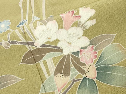 平和屋着物●訪問着　友禅　作家物　草花文　ロング丈　正絹　逸品　未使用　CABD8967gh