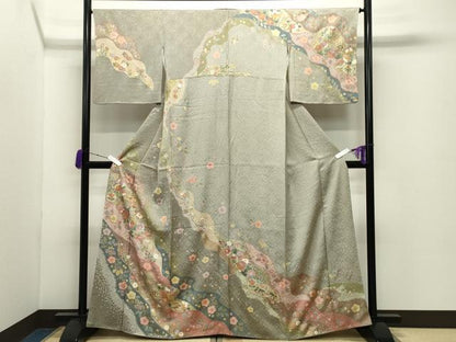 平和屋着物●訪問着　御所車花文　金彩　正絹　逸品　CABD8969gh