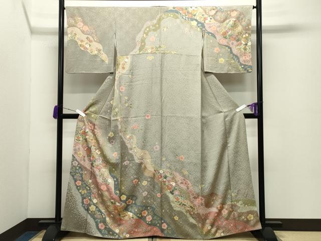 平和屋着物●訪問着　御所車花文　金彩　正絹　逸品　CABD8969gh