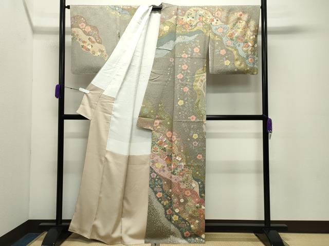 平和屋着物●訪問着　御所車花文　金彩　正絹　逸品　CABD8969gh