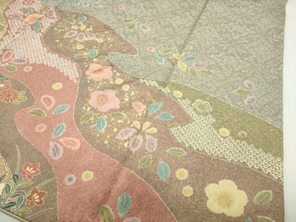 平和屋着物●訪問着　御所車花文　金彩　正絹　逸品　CABD8969gh