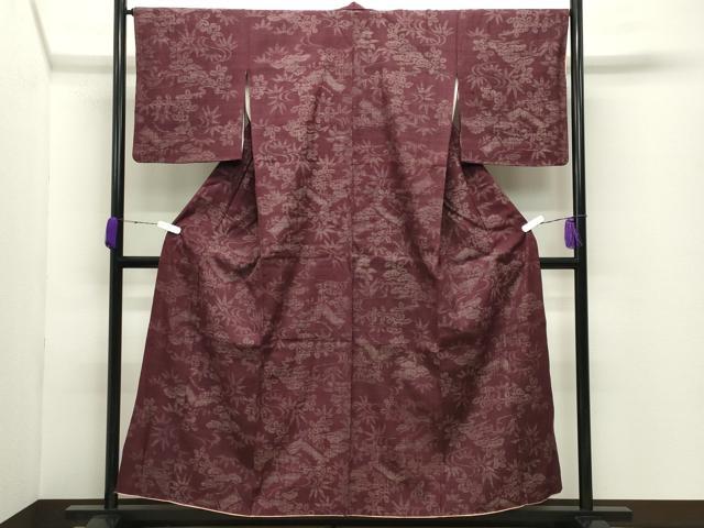 平和屋着物▼上質な紬　御所解松笹文　正絹　逸品　CABD8972gh