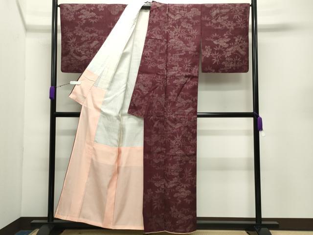 平和屋着物▼上質な紬　御所解松笹文　正絹　逸品　CABD8972gh