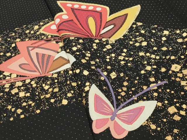 平和屋着物●豪華振袖　作家物　舞蝶文　黒地　金彩　銀通し地　正絹　逸品　CABD8974gh