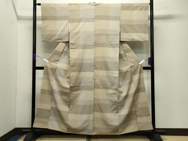 平和屋着物●上質なお召　格子柄　正絹　逸品　CABD8975gh