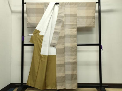 平和屋着物●上質なお召　格子柄　正絹　逸品　CABD8975gh