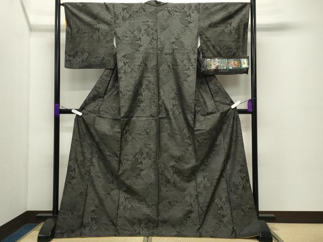平和屋着物●本場大島紬　花唐草文　証紙付き　ロング丈　正絹　逸品　CABD8980gh