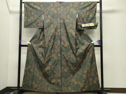平和屋着物●本場大島紬　7マルキ　花唐草文　寿紬工場謹製　証紙付き　正絹　逸品　CABD8981gh
