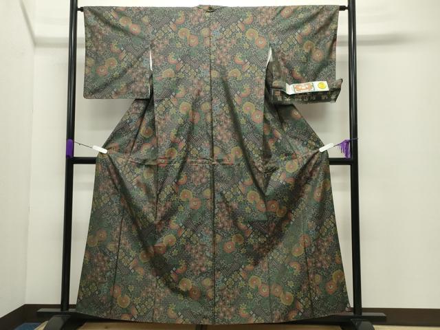 平和屋着物●本場大島紬　7マルキ　花唐草文　寿紬工場謹製　証紙付き　正絹　逸品　CABD8981gh