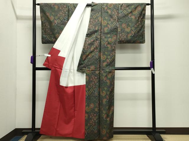 平和屋着物●本場大島紬　7マルキ　花唐草文　寿紬工場謹製　証紙付き　正絹　逸品　CABD8981gh
