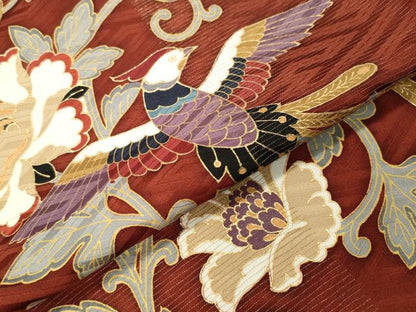 平和屋着物●英王室献上友禅作家　木下勝功　振袖　駒刺繍　鳳凰更紗花唐草文　金彩　金通し地　正絹　逸品　CABD8984gh