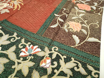 平和屋着物●英王室献上友禅作家　木下勝功　振袖　駒刺繍　鳳凰更紗花唐草文　金彩　金通し地　正絹　逸品　CABD8984gh