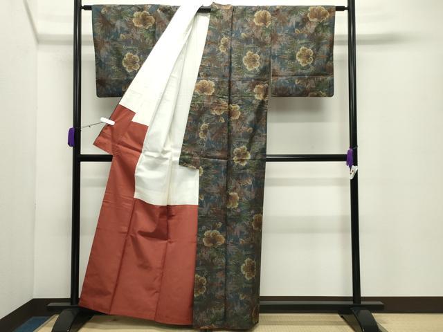 平和屋着物●都喜ヱ門　本場大島紬　7マルキ　草花文　藤絹織物謹製　証紙付き　正絹　逸品　CABD8986gh