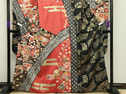 平和屋着物●豪華振袖　駒刺繍　絞り　飛鶴宝尽くし文　金彩　正絹　逸品　CABD8989gh
