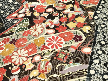 平和屋着物●豪華振袖　駒刺繍　絞り　飛鶴宝尽くし文　金彩　正絹　逸品　CABD8989gh