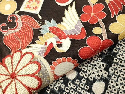 平和屋着物●豪華振袖　駒刺繍　絞り　飛鶴宝尽くし文　金彩　正絹　逸品　CABD8989gh