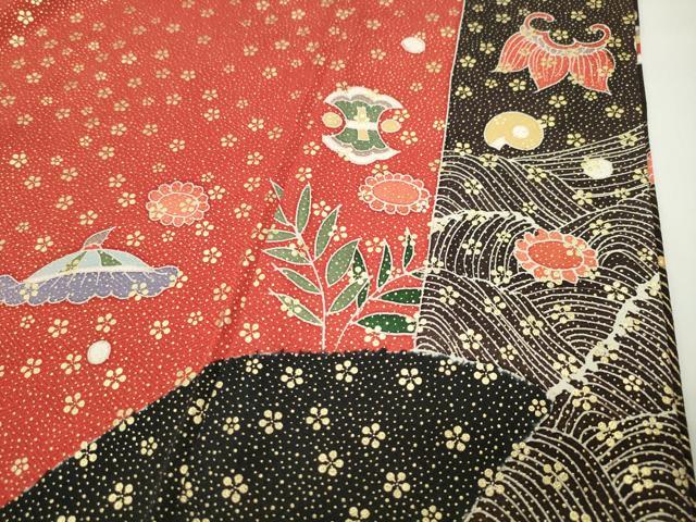 平和屋着物●豪華振袖　駒刺繍　絞り　飛鶴宝尽くし文　金彩　正絹　逸品　CABD8989gh