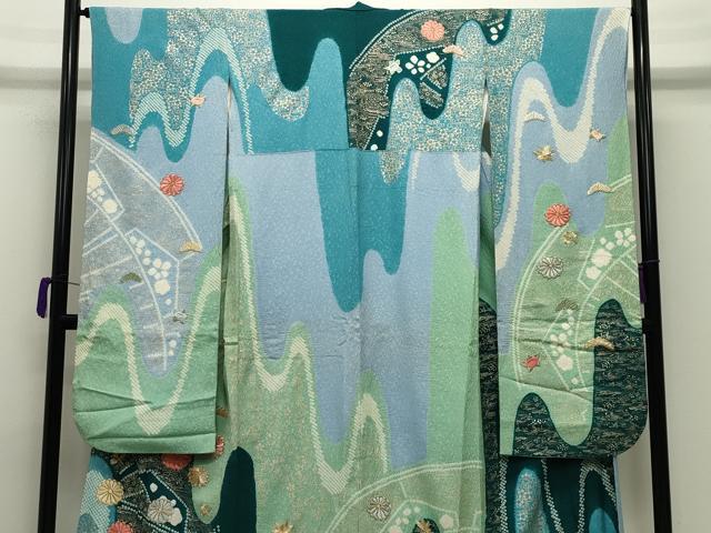 平和屋着物●豪華振袖　駒刺繍　絞り　松花文　正絹　逸品　CABD8990gh