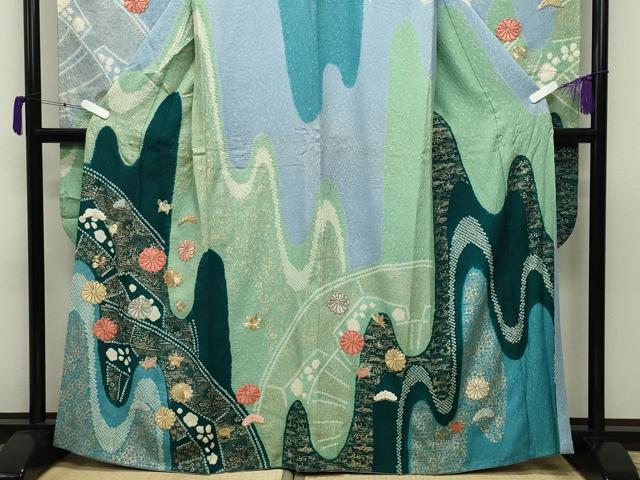 平和屋着物●豪華振袖　駒刺繍　絞り　松花文　正絹　逸品　CABD8990gh