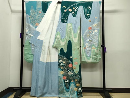 平和屋着物●豪華振袖　駒刺繍　絞り　松花文　正絹　逸品　CABD8990gh