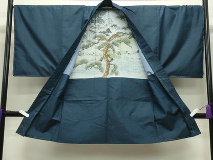 平和屋着物●男性　紬　アンサンブル　藍色　正絹　逸品　未使用　CABD8991gh